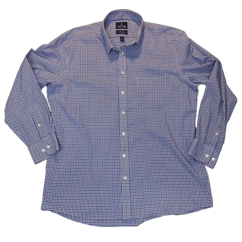 Stafford Smart Tech Slim Fit Gingham Shirt Mens XL 17-17.5 Blue Purple Check